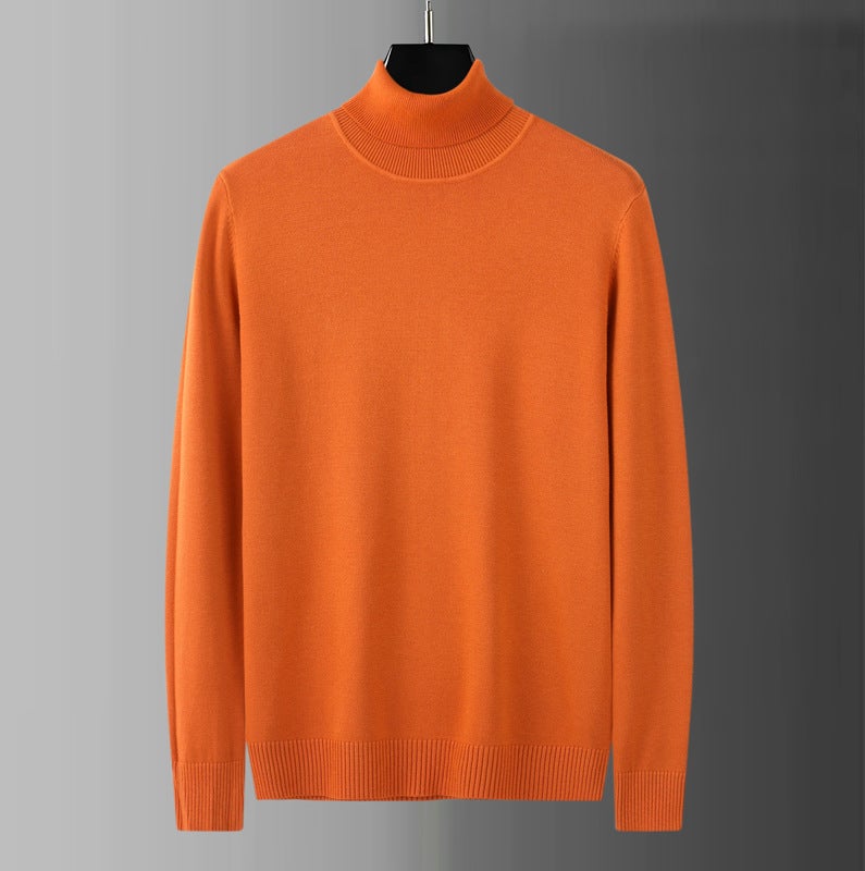 Korean Style Turtleneck Sweater For Boys Fleece-Lined Solid Color Slim-Fit Sweater For Men Warm Simple Lapel Sweater - Image 1